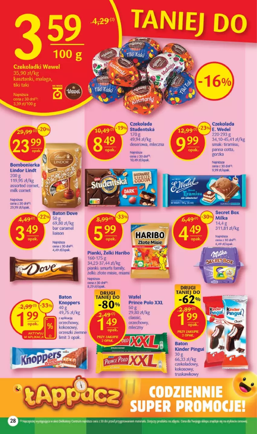 Gazetka promocyjna Delikatesy Centrum - Gazetka DC37 - ważna 21.09 do 27.09.2023 - strona 28 - produkty: Baton, Czekolada, Deser, Dove, E. Wedel, Fa, Haribo, Kinder, Knoppers, Kokos, Lindor, Lindt, Milka, Orzeszki, Orzeszki ziemne, Panna cotta, Prince Polo, Ser