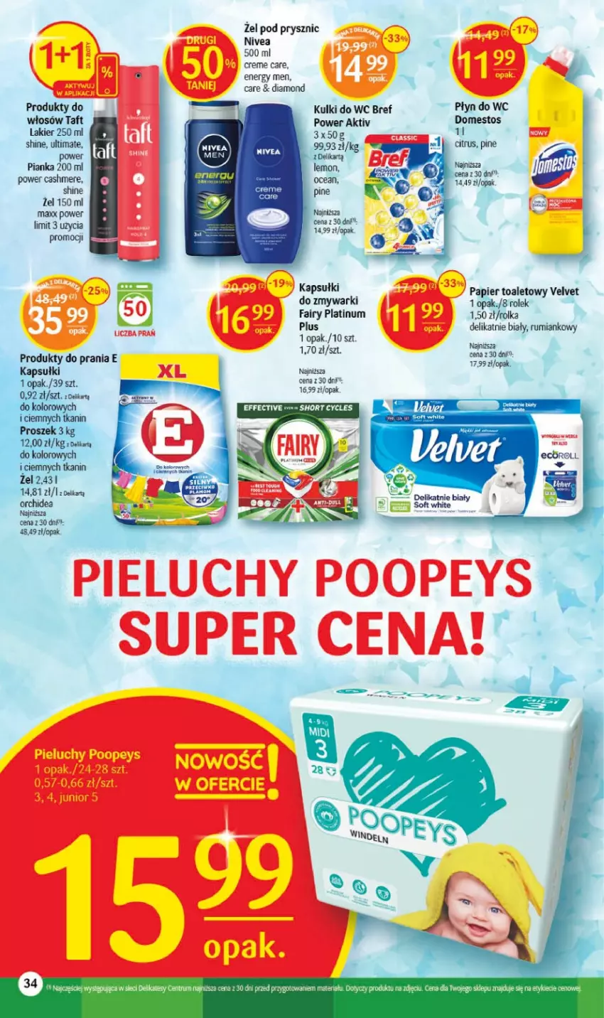 Gazetka promocyjna Delikatesy Centrum - Gazetka DC37 - ważna 21.09 do 27.09.2023 - strona 34 - produkty: Bref, Domestos, Fa, Fairy, Kulki do wc, Lakier, Nivea, Papier, Papier toaletowy, Płyn do wc, Rum, Taft, Velvet, Zmywarki