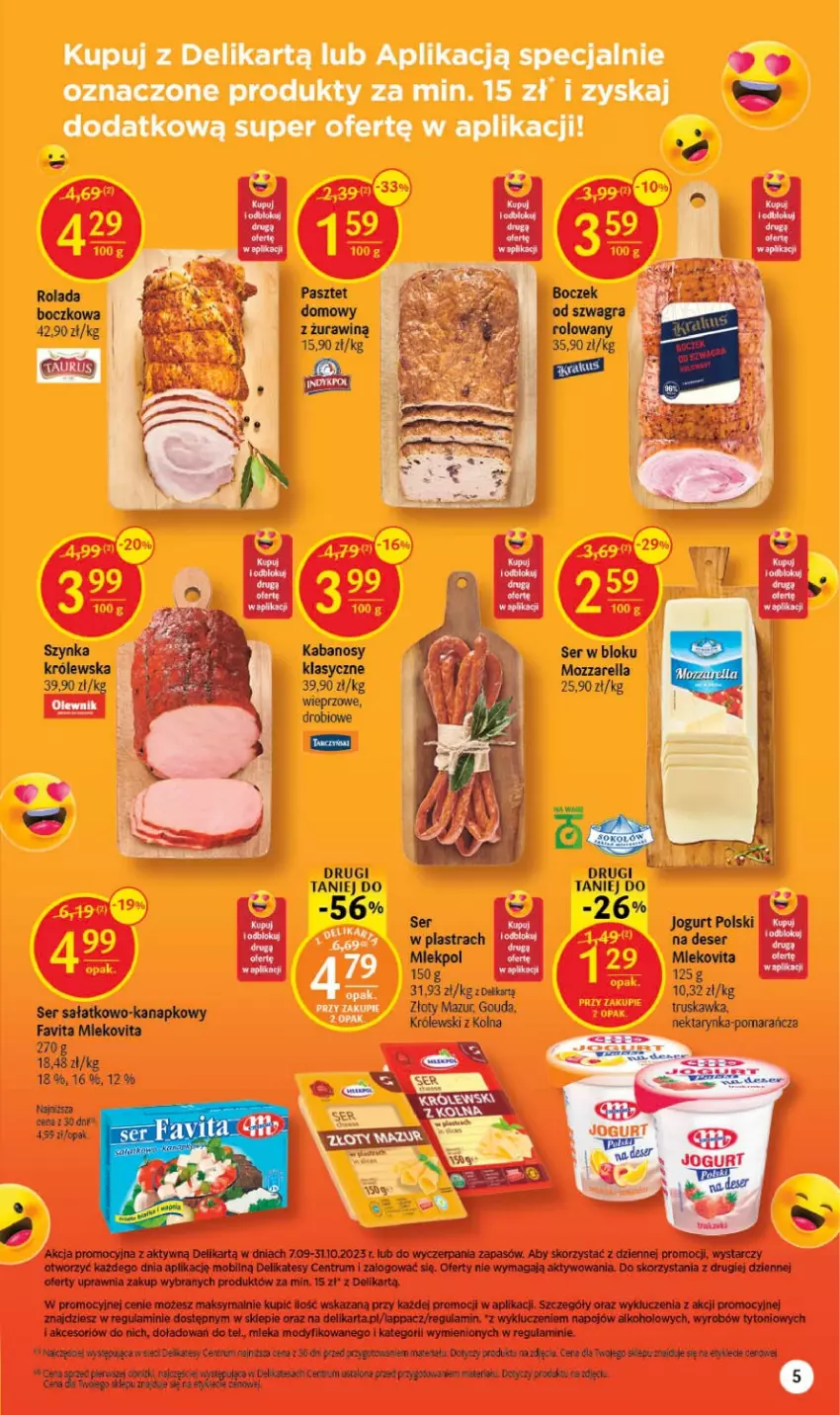 Gazetka promocyjna Delikatesy Centrum - Gazetka DC37 - ważna 21.09 do 27.09.2023 - strona 5 - produkty: Fa, Favita, Gouda, Królewski, Mobil, Mozzarella, Nektar, Nektarynka, Rum, Sałat, Ser, Ser sałatkowo-kanapkowy, Złoty Mazur