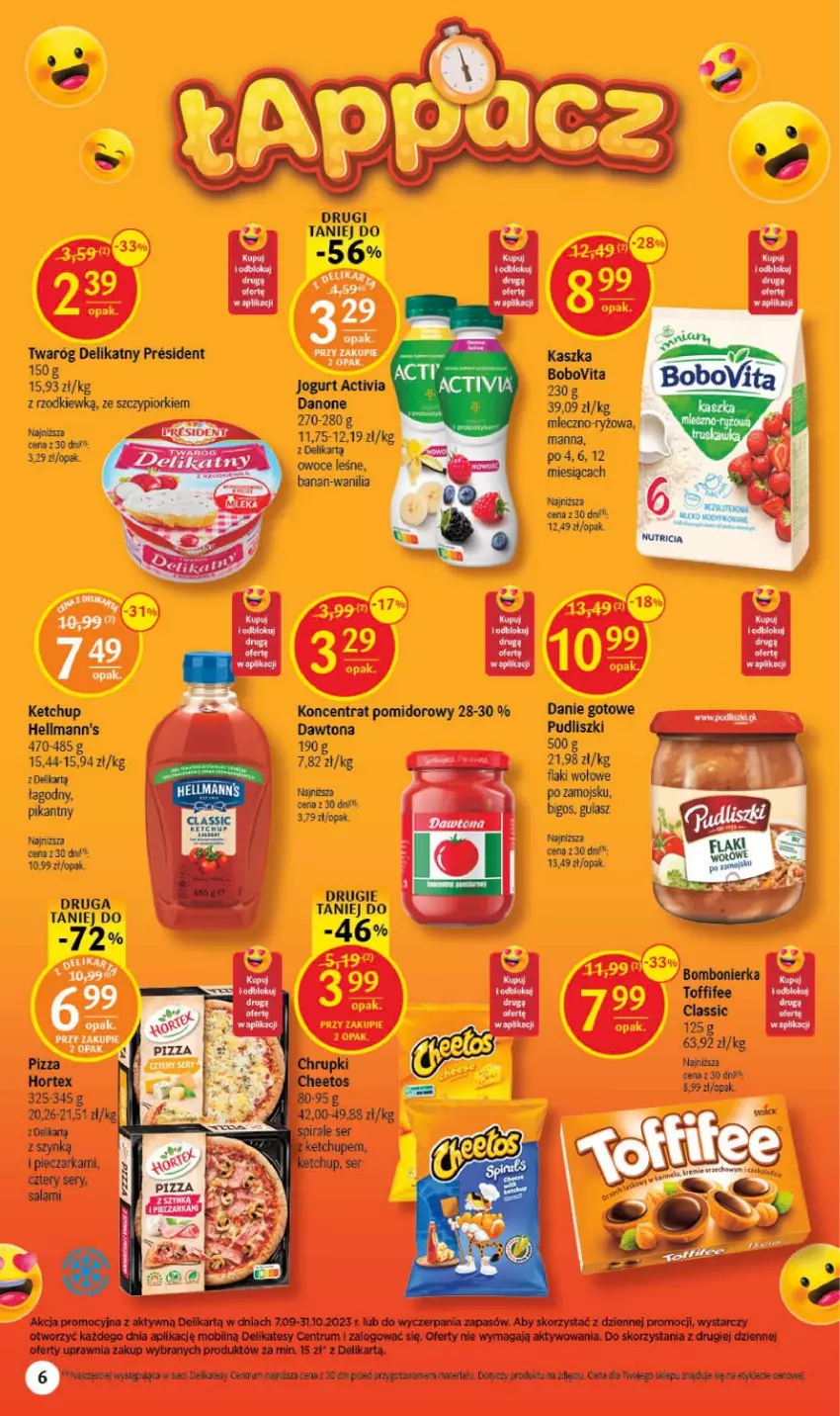 Gazetka promocyjna Delikatesy Centrum - Gazetka DC37 - ważna 21.09 do 27.09.2023 - strona 6 - produkty: Activia, Bigos, BoboVita, Chrupki, Danie gotowe, Danone, Dawtona, Flaki, Flaki wołowe, Jogurt, Ketchup, Koncentrat pomidorowy, Mobil, Piec, Pieczarka, Pizza, Pudliszki, Rum, Ryż, Salami, Ser, Twaróg, Twaróg delikatny