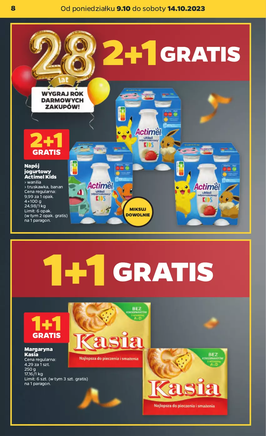 Gazetka promocyjna Netto - Artykuły spożywcze - ważna 09.10 do 14.10.2023 - strona 8 - produkty: Actimel, Gra, Jogurt, Kasia, Margaryna, Napój, Napój jogurtowy