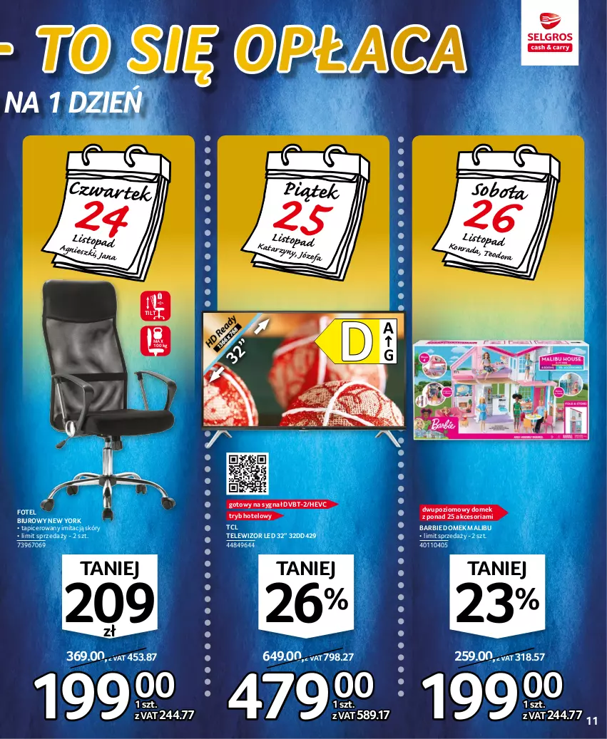 Gazetka promocyjna Selgros - Oferta przemysłowa - ważna 17.11 do 30.11.2022 - strona 11 - produkty: Barbie, Biuro, Fa, Fotel, Malibu, Poziomowy domek, Telewizor, Top