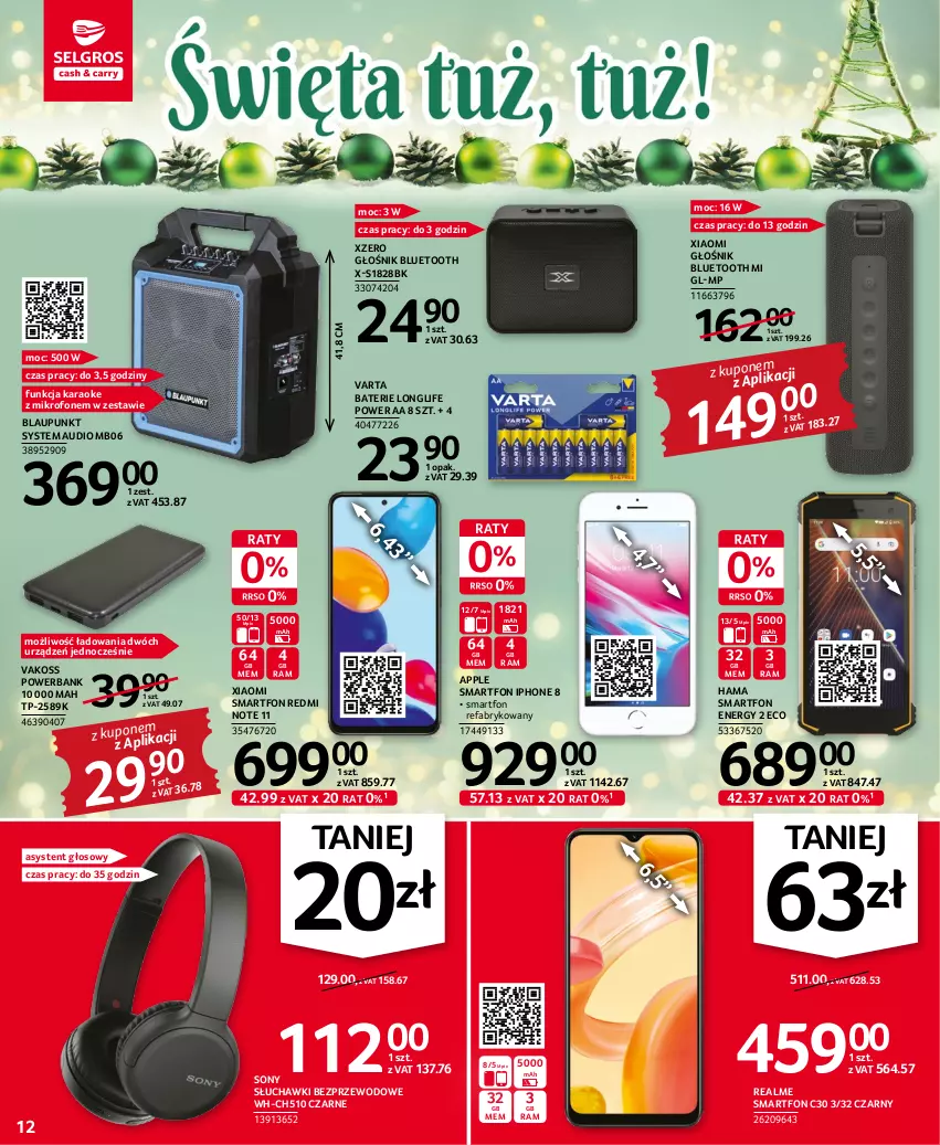 Gazetka promocyjna Selgros - Oferta przemysłowa - ważna 17.11 do 30.11.2022 - strona 12 - produkty: Fa, Głośnik, Głośnik bluetooth, Hama, IPhone 8, Mikrofon, Powerbank, Redmi Note, Słuchawki, Słuchawki bezprzewodowe, Smartfon, Sony, Varta