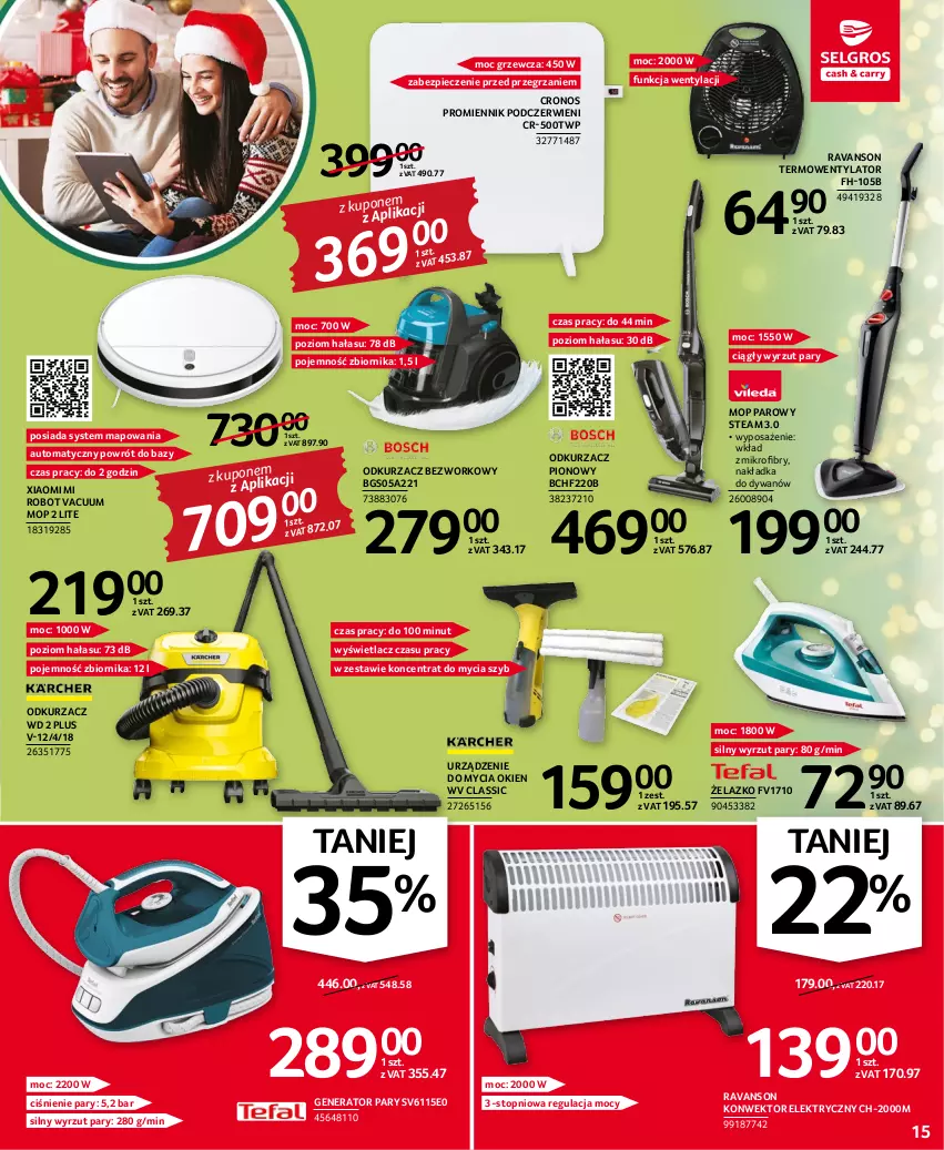 Gazetka promocyjna Selgros - Oferta przemysłowa - ważna 17.11 do 30.11.2022 - strona 15 - produkty: Dywan, Generator pary, Konwektor elektryczny, Mop, Mop parowy, Odkurzacz, Piec, Robot, Termowentylator, Top