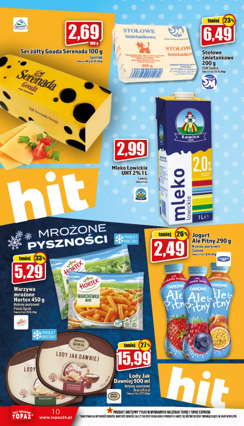 Gazetka promocyjna Topaz - Gazetka - ważna 15.10 do 19.10.2022 - strona 10 - produkty: Danone, Hortex, Marchewka, Mleko, Ogród, Sok, Taca, Top