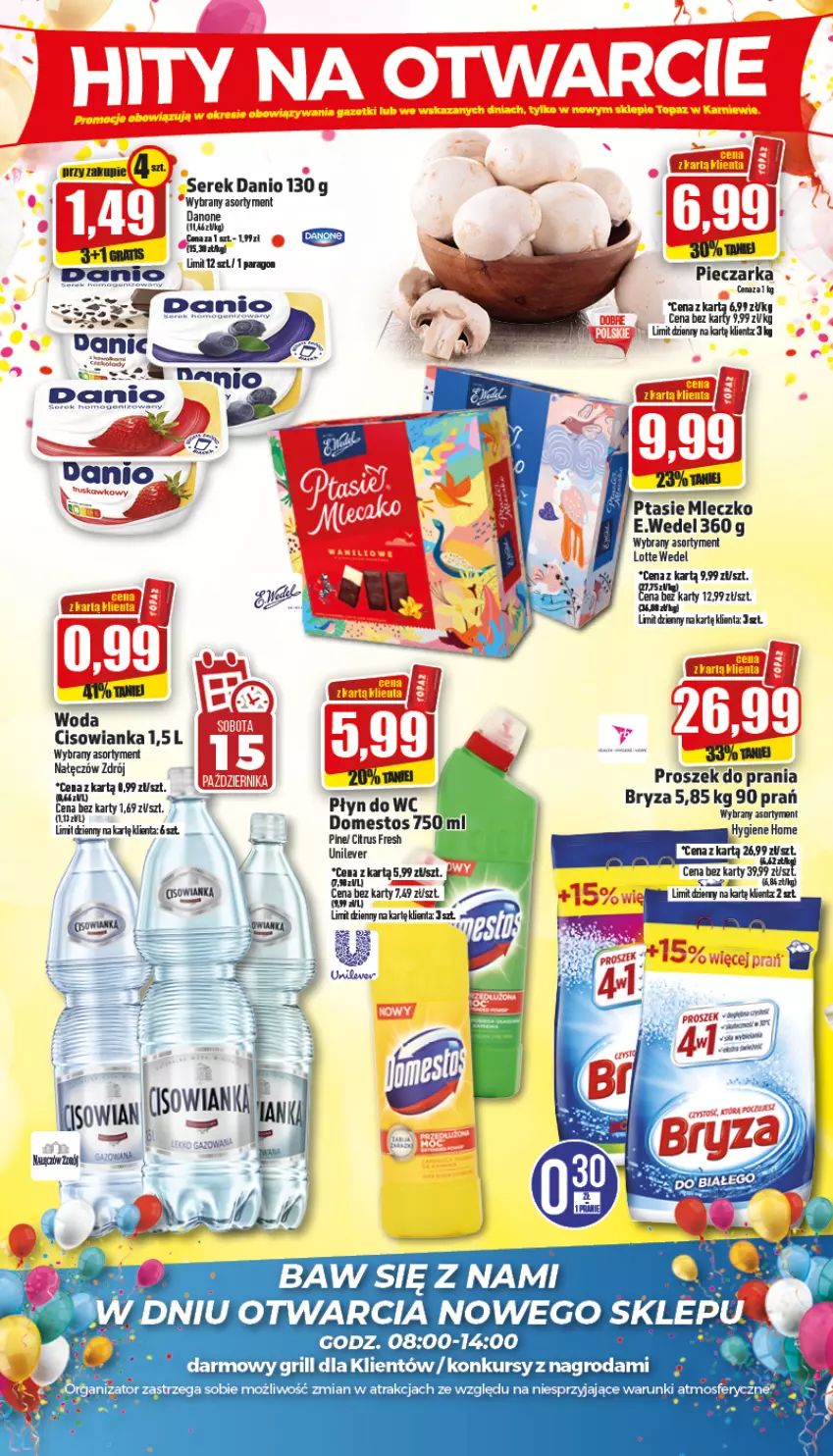 Gazetka promocyjna Topaz - Gazetka - ważna 15.10 do 19.10.2022 - strona 2 - produkty: Bryza, Danio, Gra, Grill, Mleczko, Piec, Pieczarka, Proszek do prania, Ptasie mleczko, Ser, Serek