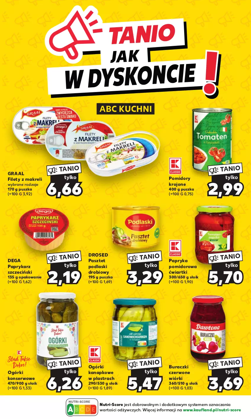 Gazetka promocyjna Kaufland - Kaufland - ważna 23.11 do 06.12.2023 - strona 12 - produkty: Buraczki, Dega, Gra, Graal, Ogórki konserwowe, Papryka, Paprykarz, Paprykarz szczeciński, Pasztet, Podlaski, Pomidory, Pomidory krojone, Ser