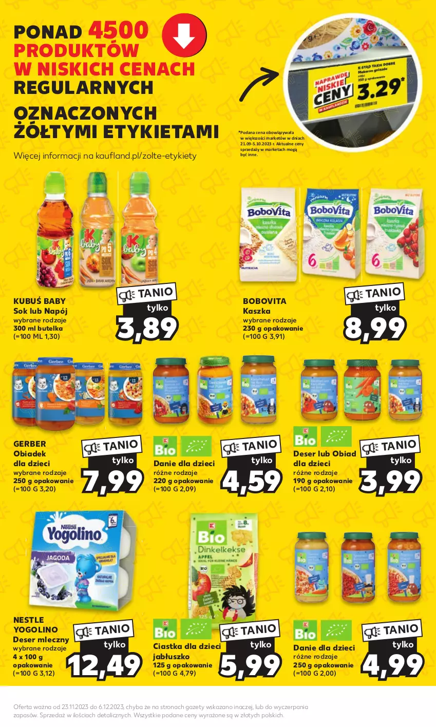 Gazetka promocyjna Kaufland - Kaufland - ważna 23.11 do 06.12.2023 - strona 21 - produkty: BoboVita, Ciastka, Danie dla dzieci, Deser, Deser mleczny, Dzieci, Gerber, Kubuś, Napój, Ser, Sok