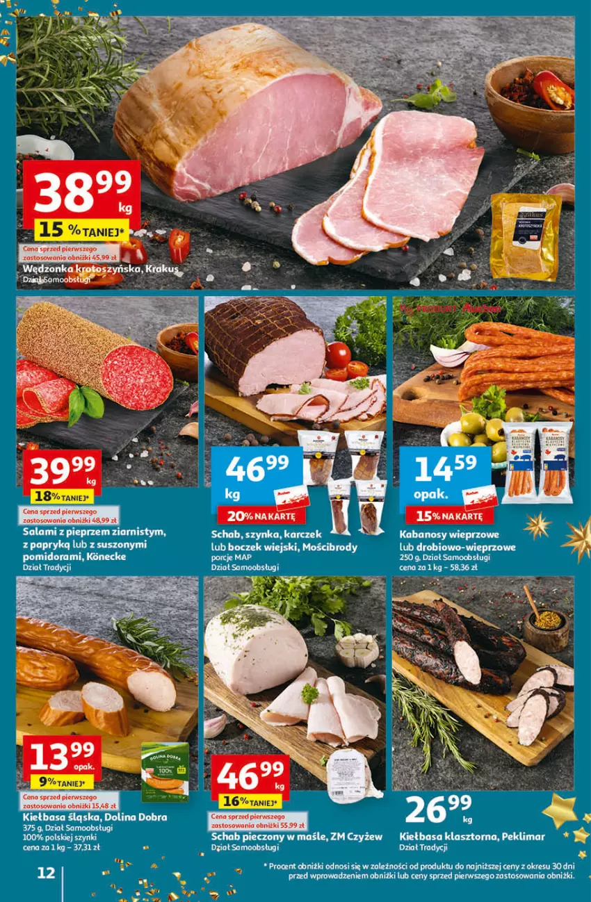 Gazetka promocyjna Auchan - Gazetka Magia Świąt Część 4 Hipermarket Auchan - ważna 07.12 do 13.12.2023 - strona 12 - produkty: Kabanos, Kiełbasa, LG, Piec, Szynka