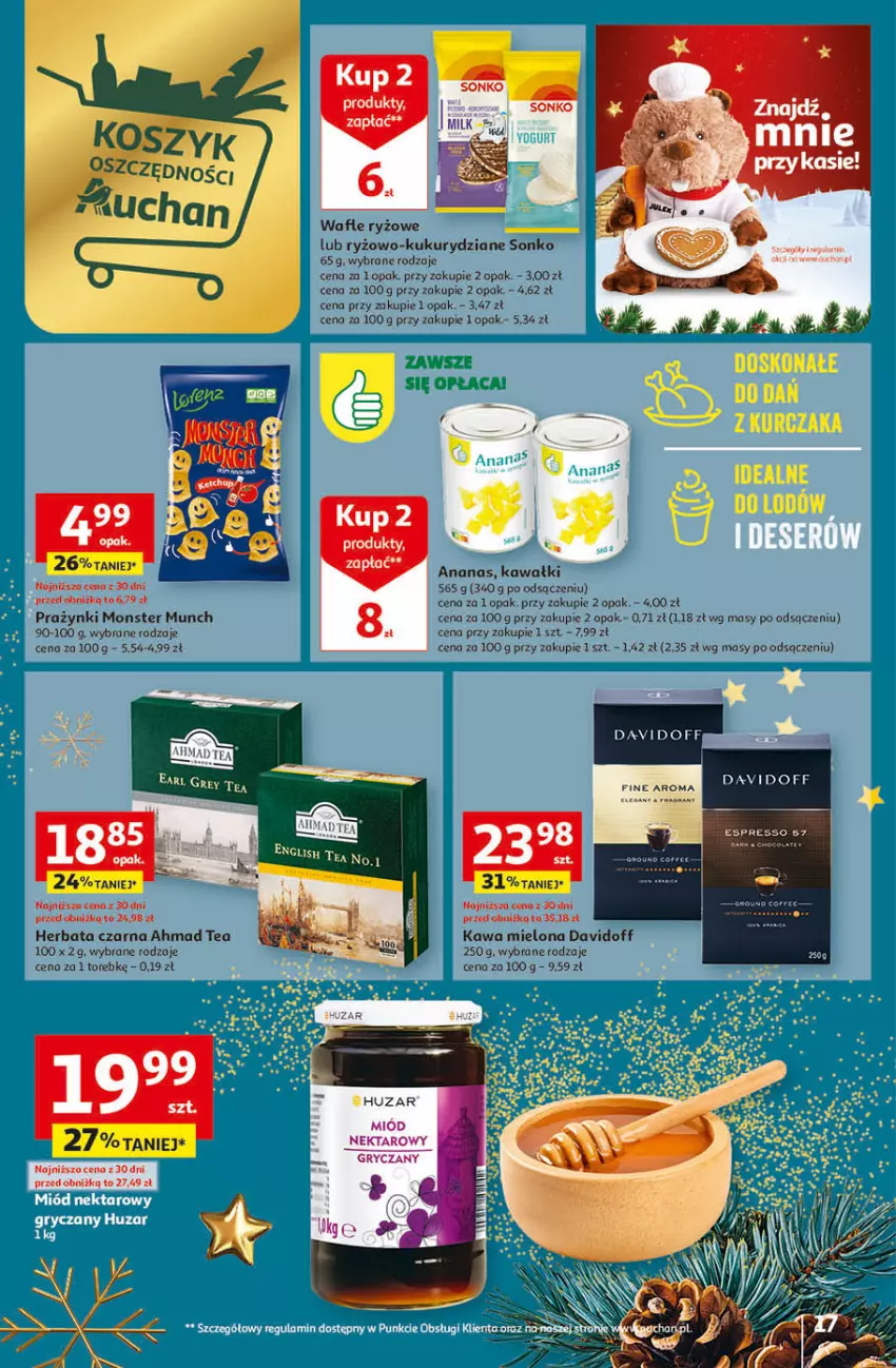 Gazetka promocyjna Auchan - Gazetka Magia Świąt Część 4 Hipermarket Auchan - ważna 07.12 do 13.12.2023 - strona 17 - produkty: Ananas, Davidoff, Gry, Herbata, Herbata czarna, Kawa, Kawa mielona, Miód, Monster Munch, Nektar, Prazynki, Ryż, Sonko, Wafle