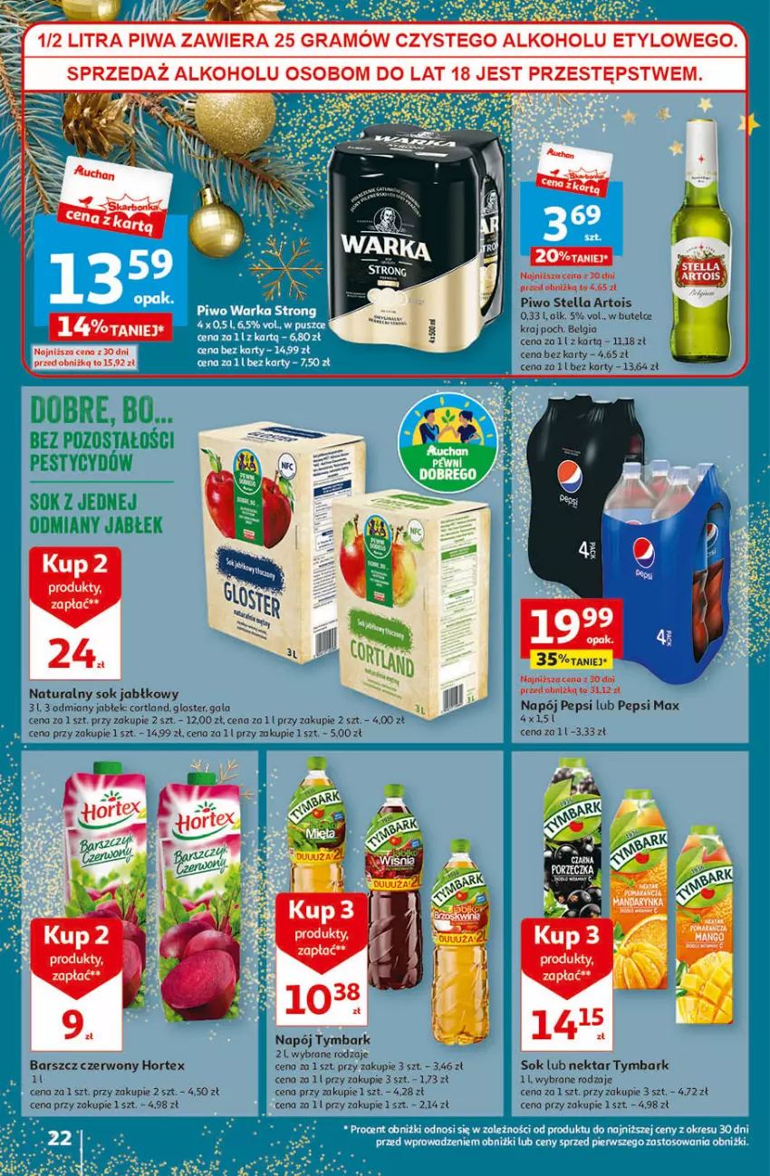 Gazetka promocyjna Auchan - Gazetka Magia Świąt Część 4 Hipermarket Auchan - ważna 07.12 do 13.12.2023 - strona 22 - produkty: Gala, Hortex, LG, Napój, Nektar, Pepsi, Pepsi max, Piwo, Sok, Sok jabłkowy, Tymbark