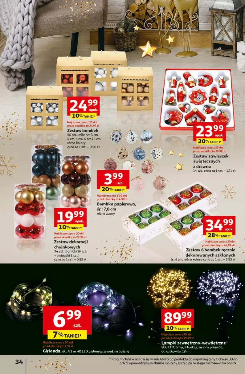 Gazetka promocyjna Auchan - Gazetka Magia Świąt Część 4 Hipermarket Auchan - ważna 07.12 do 13.12.2023 - strona 34 - produkty: Bombki, Girlanda, Papier, Przewód, Zestaw bombek