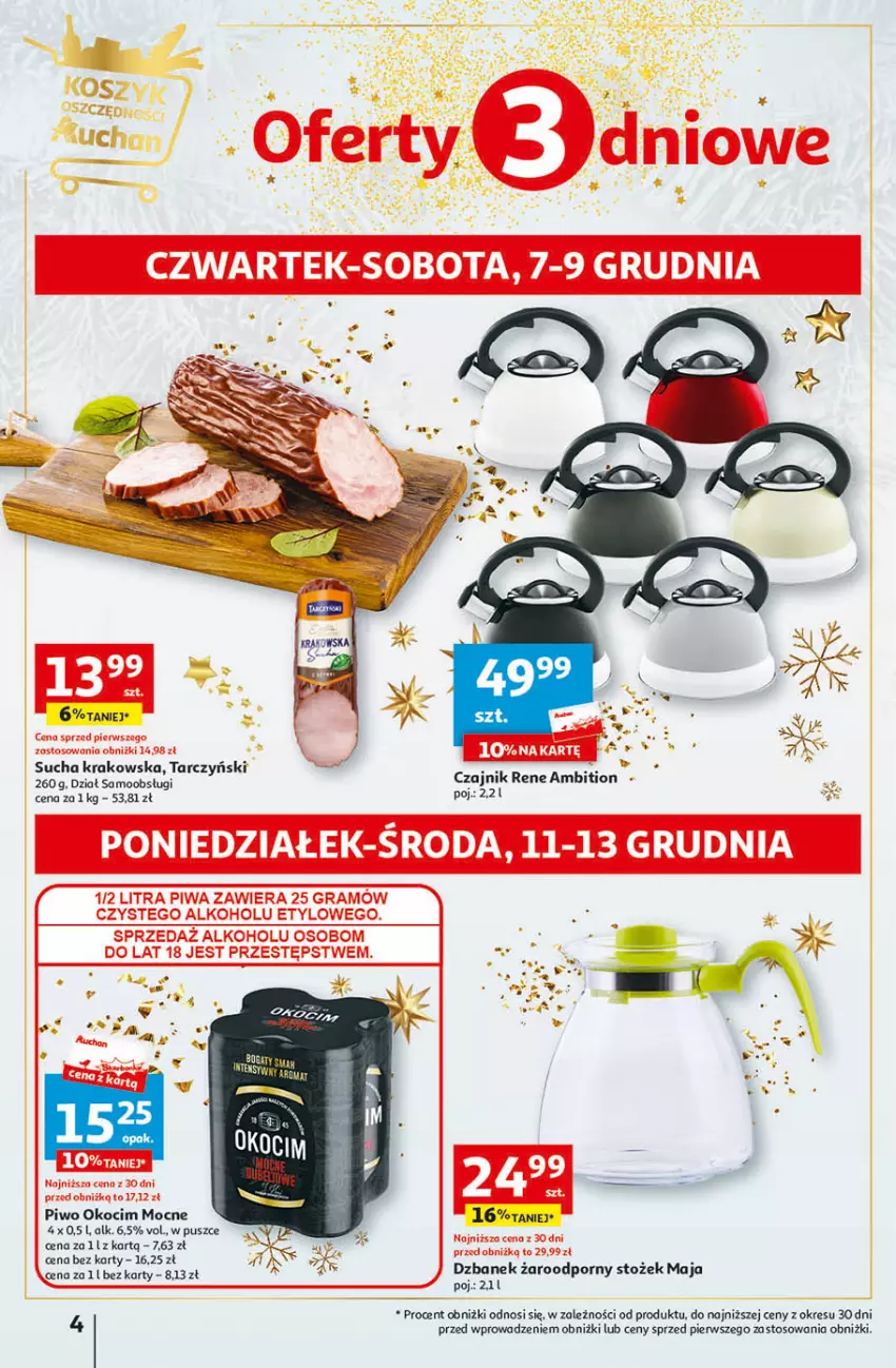 Gazetka promocyjna Auchan - Gazetka Magia Świąt Część 4 Hipermarket Auchan - ważna 07.12 do 13.12.2023 - strona 4 - produkty: Ambition, Czajnik, Gra, Koc, Okocim, Piwa, Piwo, Por, Tarczyński