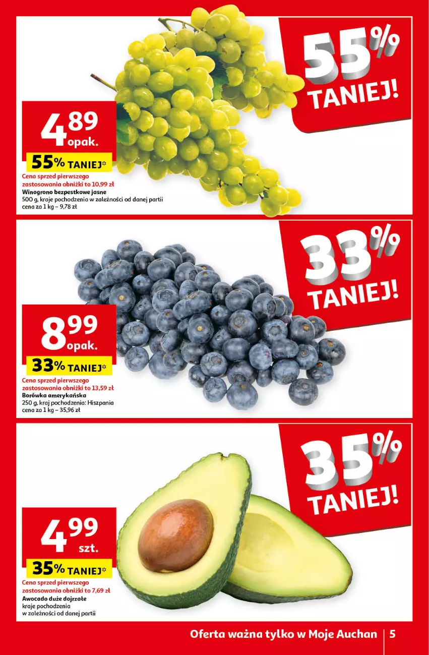 Gazetka promocyjna Auchan - Gazetka Oferty tygodnia! Moje Auchan - ważna 18.04 do 24.04.2024 - strona 5 - produkty: Borówka, Borówka amerykańska, Wino