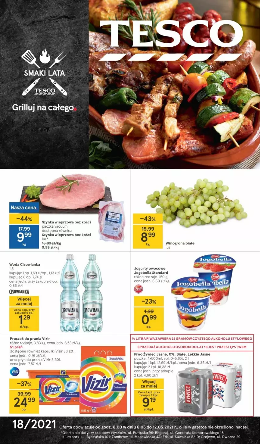 Gazetka promocyjna Tesco - Tesco gazetka - przyszły tydzień - ważna 06.05 do 12.05.2021 - strona 1 - produkty: Bell, Bella, Cisowianka, Grill, Jogobella, Jogurt, Piwo, Proszek do prania, Ser, Szynka, Vizir, Wino, Winogrona, Woda