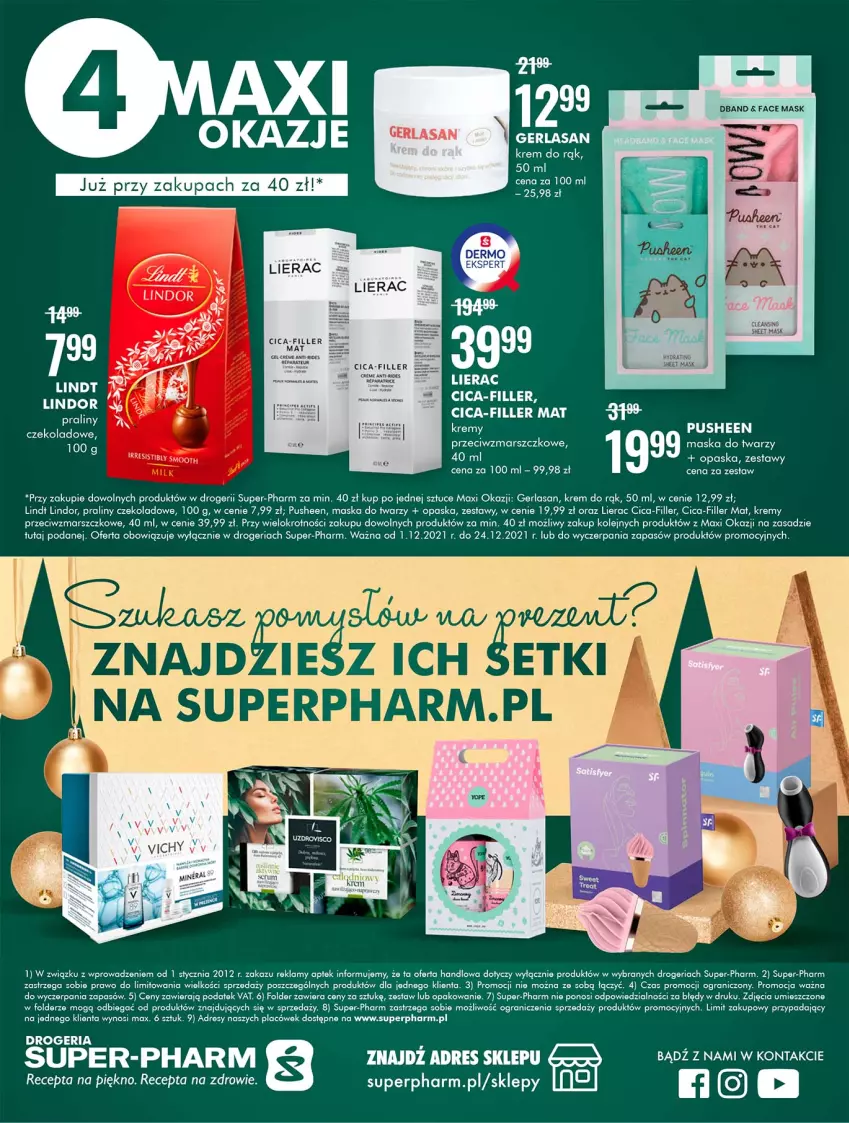 Gazetka promocyjna Super Pharm - Gazetka - ważna 01.12 do 24.12.2021 - strona 24 - produkty: Dres, Fa, Gra, Krem do rąk, Lierac, Lindt, Mars, Maska, Maska do twarzy, Olej, Opaska, Praliny, Vichy, Zdrowie