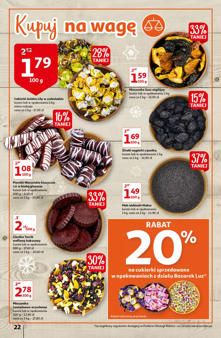 Gazetka promocyjna Auchan - Magia Świąt Hipermarkety - ważna 09.12 do 15.12.2021 - strona 22 - produkty: Ciastka, Cukier, Cukierki, Kokos, Lazur, Piernik, Wino