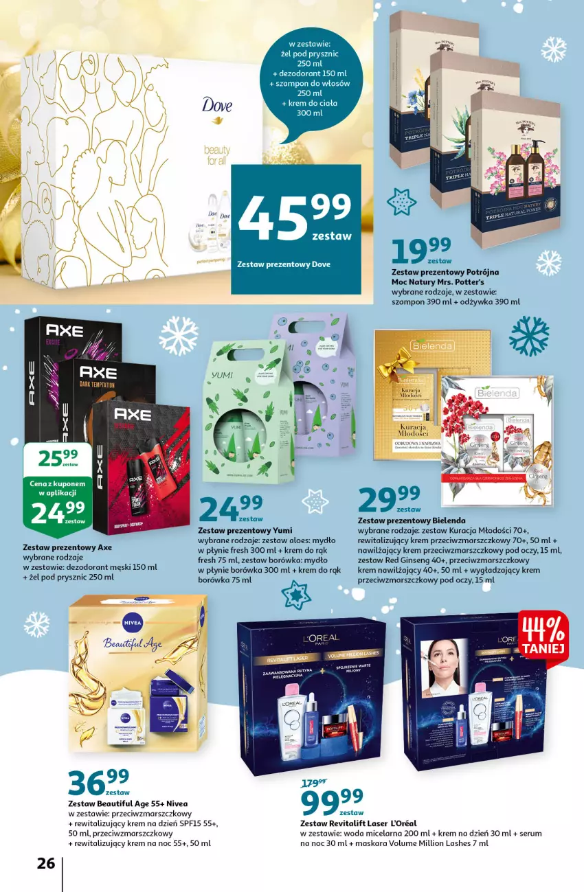 Gazetka promocyjna Auchan - Magia Świąt Hipermarkety - ważna 09.12 do 15.12.2021 - strona 26 - produkty: Bielenda, Borówka, Dezodorant, Dove, Gin, Krem do ciała, Krem do rąk, Krem na dzień, Krem na noc, Krem nawilżający, Krem przeciwzmarszczkowy, Lion, Mars, Maska, Maskara, Mydło, Mydło w płynie, Nivea, Odżywka, Por, Rum, Ser, Serum, Szampon, Woda, Woda micelarna, Zestaw prezentowy