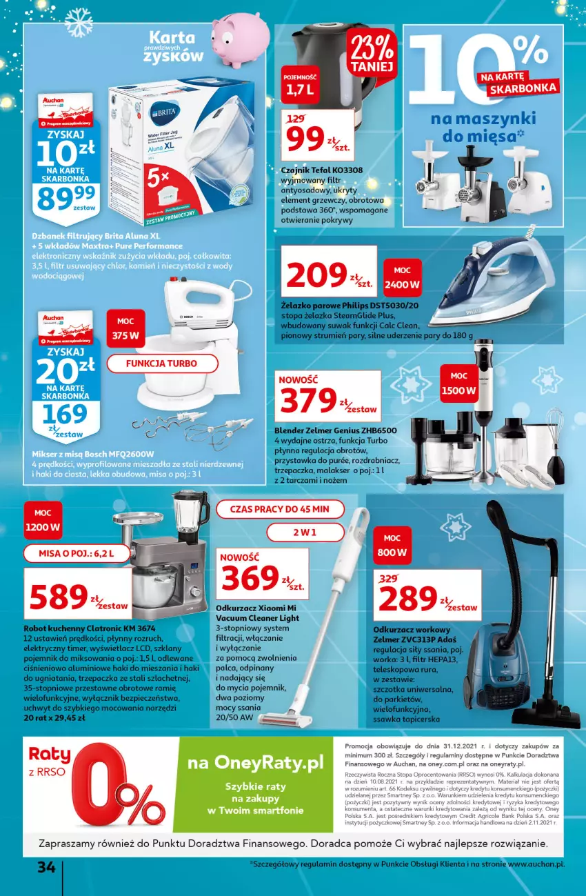 Gazetka promocyjna Auchan - Magia Świąt Hipermarkety - ważna 09.12 do 15.12.2021 - strona 34 - produkty: Blender, Czajnik, Fa, Noż, Odkurzacz, Orka, Philips, Piec, Pojemnik, Pur, Robot, Rozdrabniacz, Rum, Rura, Ser, Smartfon, Szczotka, Tefal, Teleskop, Top, Trzepaczka, Zelmer