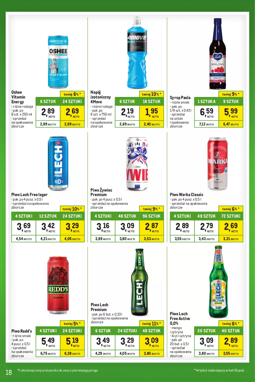 Gazetka promocyjna Makro - Kupujesz więcej płacisz mniej - oferta z alkoholem - ważna 27.12.2023 do 22.01.2024 - strona 18 - produkty: Lech Premium, Liczi, Mango, Napój, Napój izotoniczny, Oshee, Paola, Piwo, Syrop, Warka