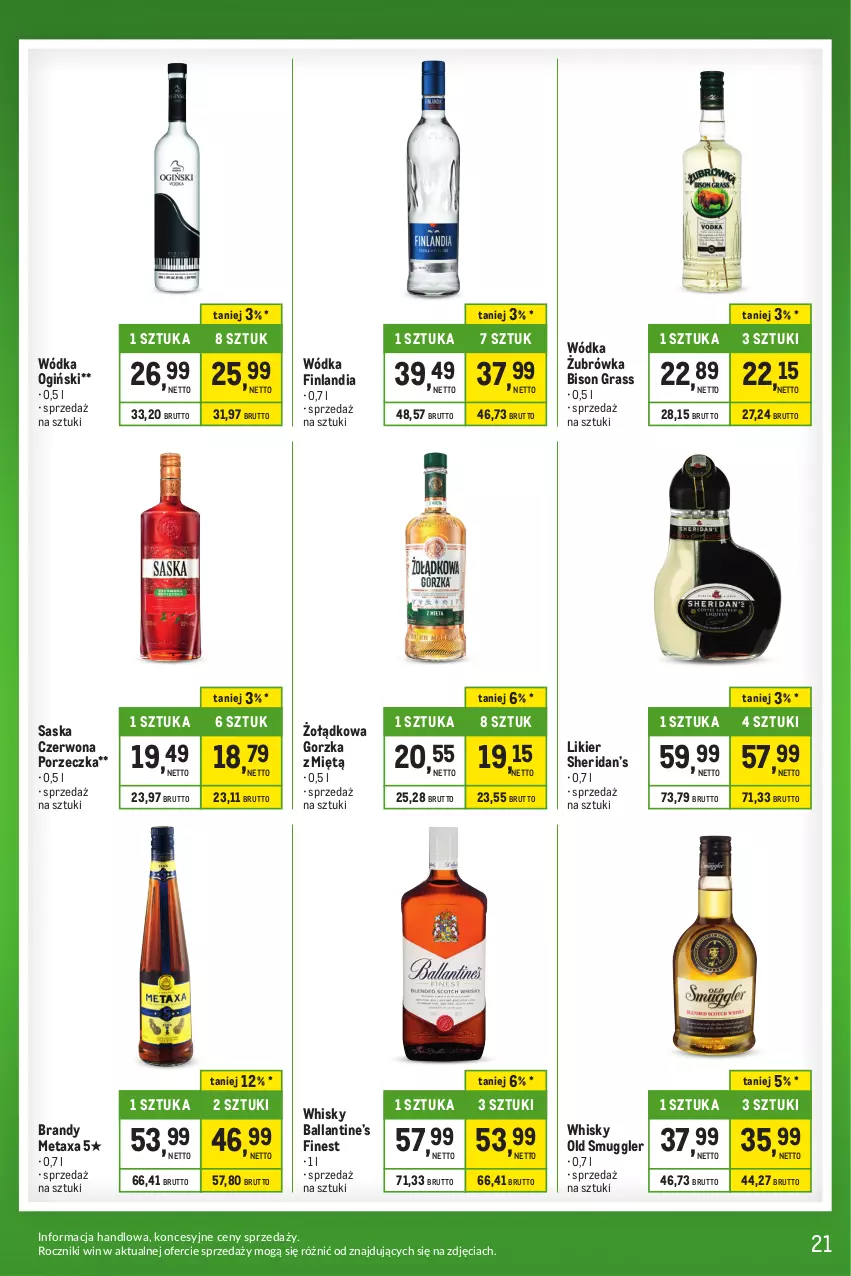 Gazetka promocyjna Makro - Kupujesz więcej płacisz mniej - oferta z alkoholem - ważna 27.12.2023 do 22.01.2024 - strona 21 - produkty: Brandy, Finlandia, Gra, Likier, Metaxa, Ogiński, Por, Saska, Whisky, Wódka