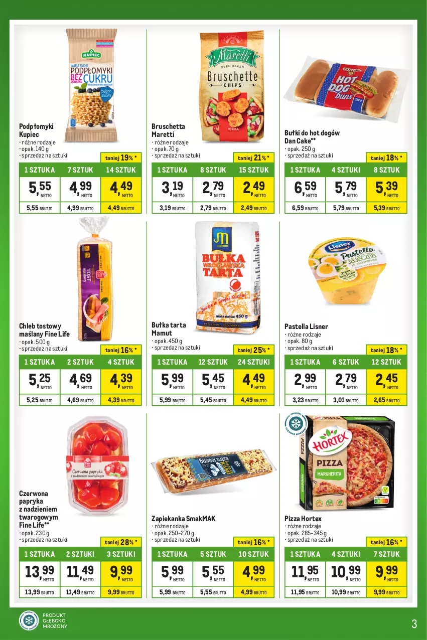 Gazetka promocyjna Makro - Kupujesz więcej płacisz mniej - oferta z alkoholem - ważna 27.12.2023 do 22.01.2024 - strona 3 - produkty: Bułka, Bułka tarta, Bułki do hot dogów, Chleb, Chleb tostowy, Dan Cake, Hortex, Hot dog, Kupiec, Lisner, Papryka, Pastella, Piec, Pizza, Tarta, Zapiekanka