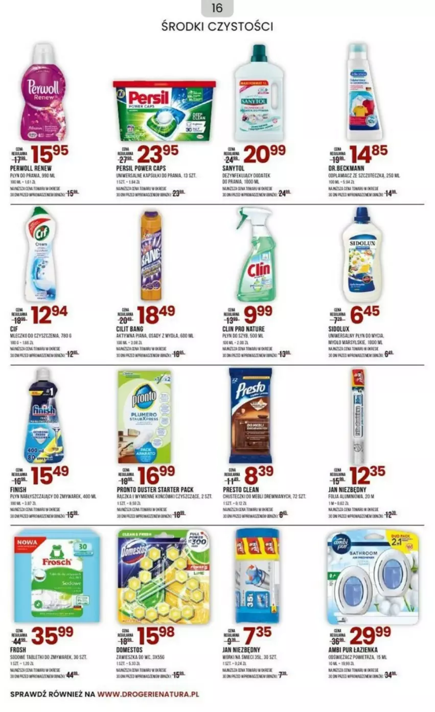 Gazetka promocyjna Drogerie Natura - ważna 31.10 do 30.11.2023 - strona 8 - produkty: Ambi Pur, Chusteczki, Cif, Domestos, Fa, Finish, Jan Niezbędny, Mars, Mleczko, Mydło, Persil, Perwoll, Płyn do mycia, Płyn do prania, Presto, Pronto, Pur, Sanytol, Sidolux, Top