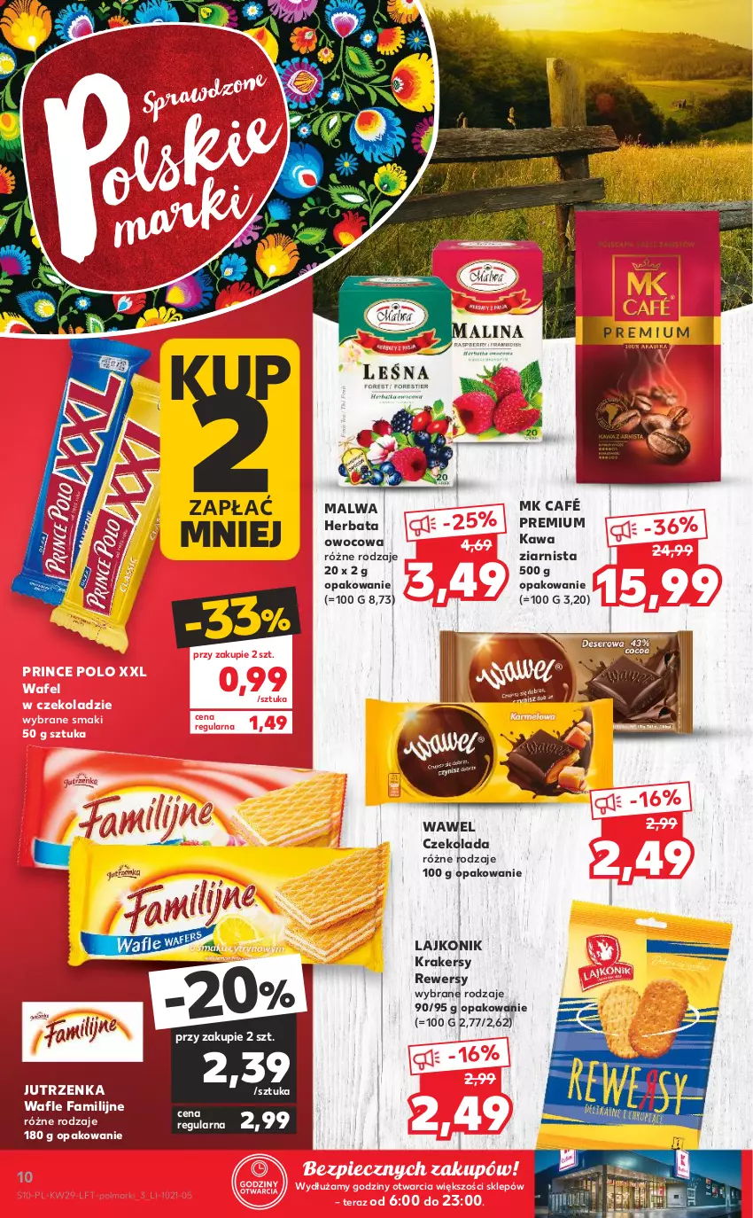 Gazetka promocyjna Kaufland - OFERTA TYGODNIA - ważna 22.07 do 28.07.2021 - strona 10 - produkty: Czekolada, Fa, Herbata, Herbata owocowa, Jutrzenka, Kawa, Kawa ziarnista, Krakersy, Lajkonik, Olma, Piec, Prince Polo, Tera, Wafle, Wawel