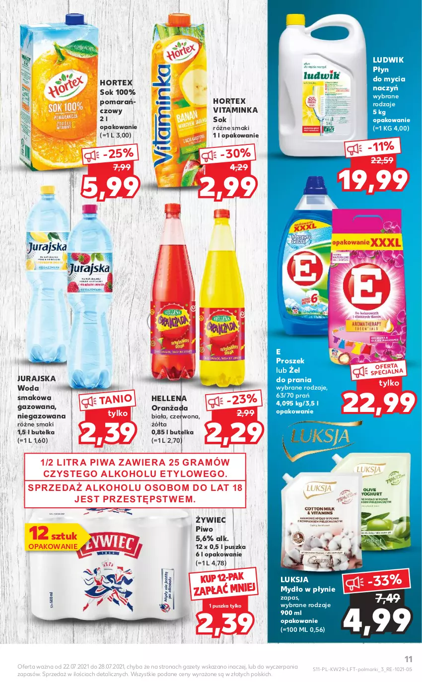 Gazetka promocyjna Kaufland - OFERTA TYGODNIA - ważna 22.07 do 28.07.2021 - strona 11 - produkty: Do mycia naczyń, Hellena, Hortex, Inka, Ludwik, Luksja, Mydło, Mydło w płynie, Olma, Oranżada, Piwa, Piwo, Płyn do mycia, Płyn do mycia naczyń, Sok, Woda