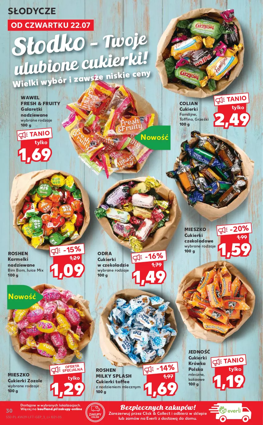 Gazetka promocyjna Kaufland - OFERTA TYGODNIA - ważna 22.07 do 28.07.2021 - strona 30 - produkty: Cukier, Cukierki, Cukierki czekoladowe, Fa, Gala, Galaretki, Grześki, Kakao, Piec, Toffino, Wawel