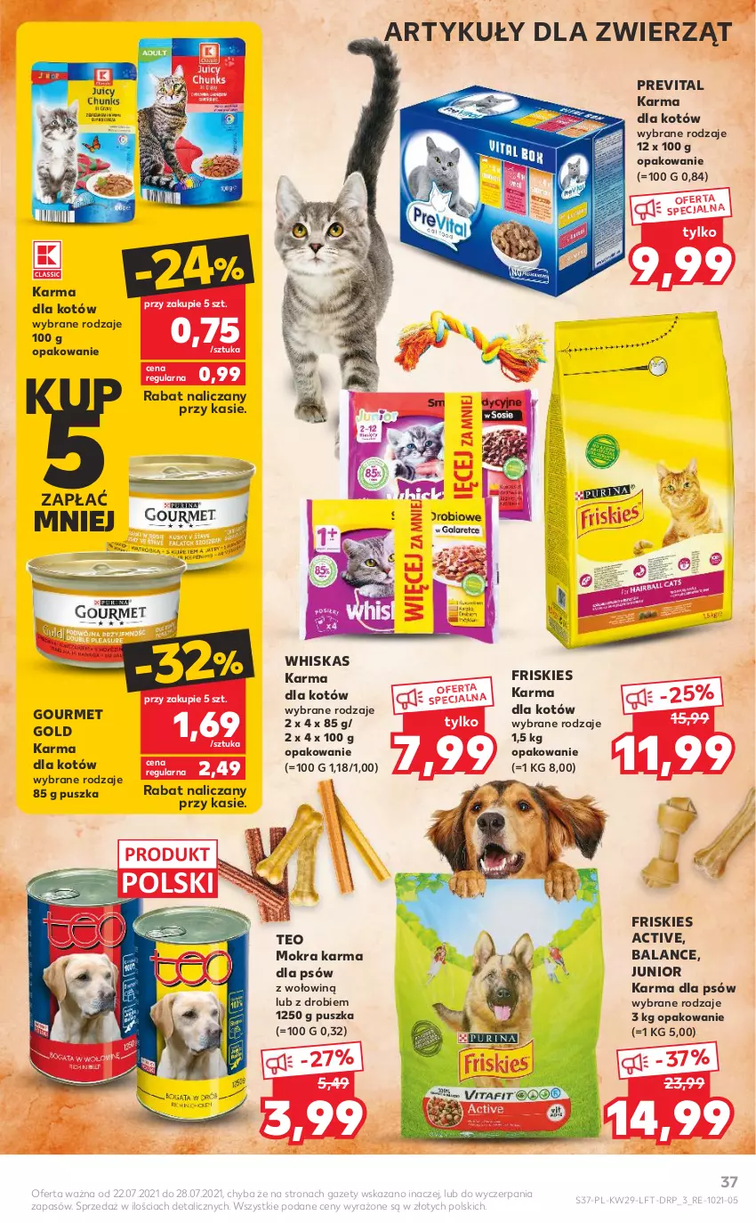 Gazetka promocyjna Kaufland - OFERTA TYGODNIA - ważna 22.07 do 28.07.2021 - strona 37 - produkty: Friskies, Gourmet Gold, Mokra karma, Whiskas