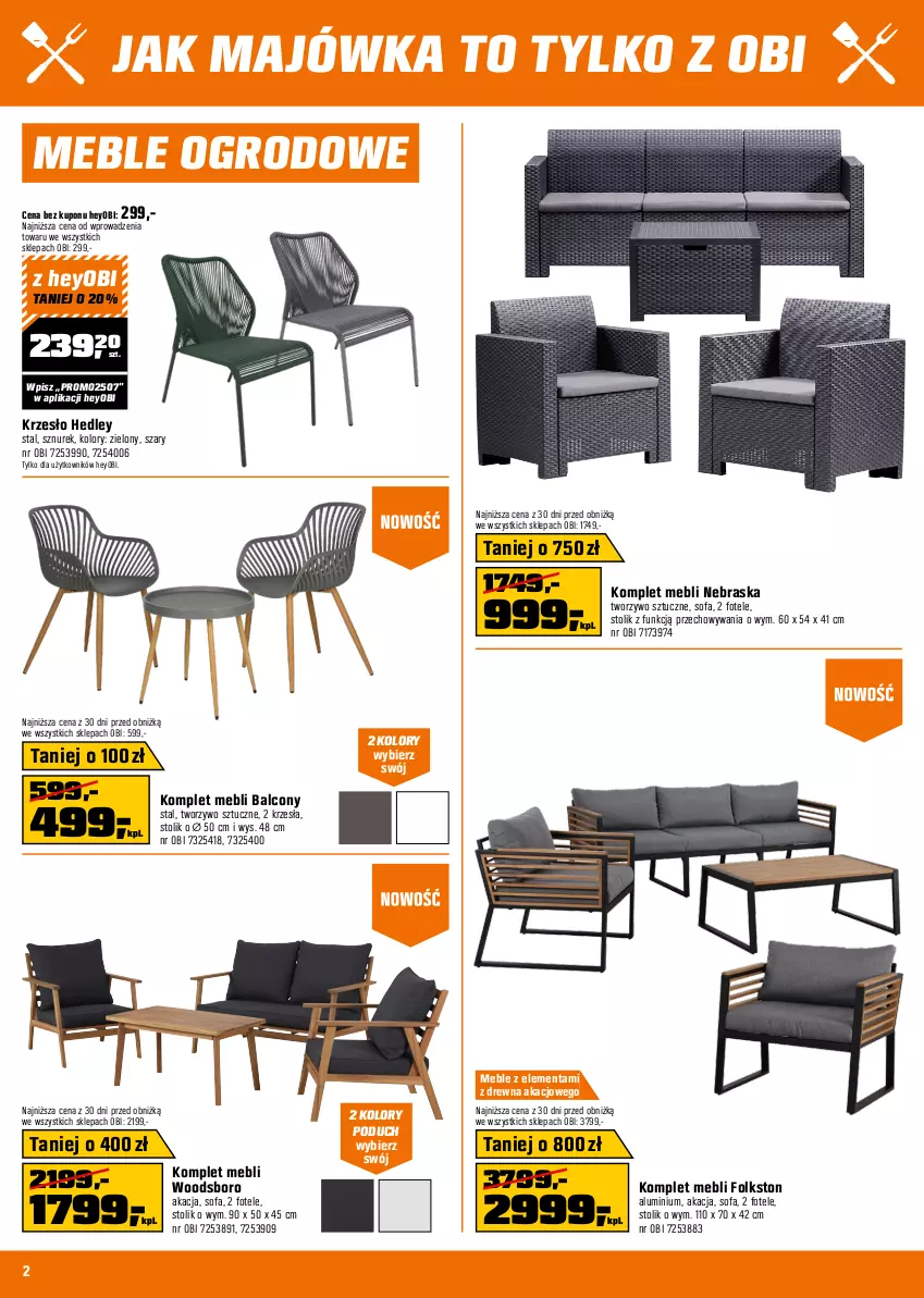 Gazetka promocyjna Obi - Gazetka OBI - ważna 23.04 do 06.05.2025 - strona 2 - produkty: Alcon, Fa, Fotel, Krzesło, Meble, Pokrowiec, Puf, Sofa, Sok, Stół, Stolik, Sznurek