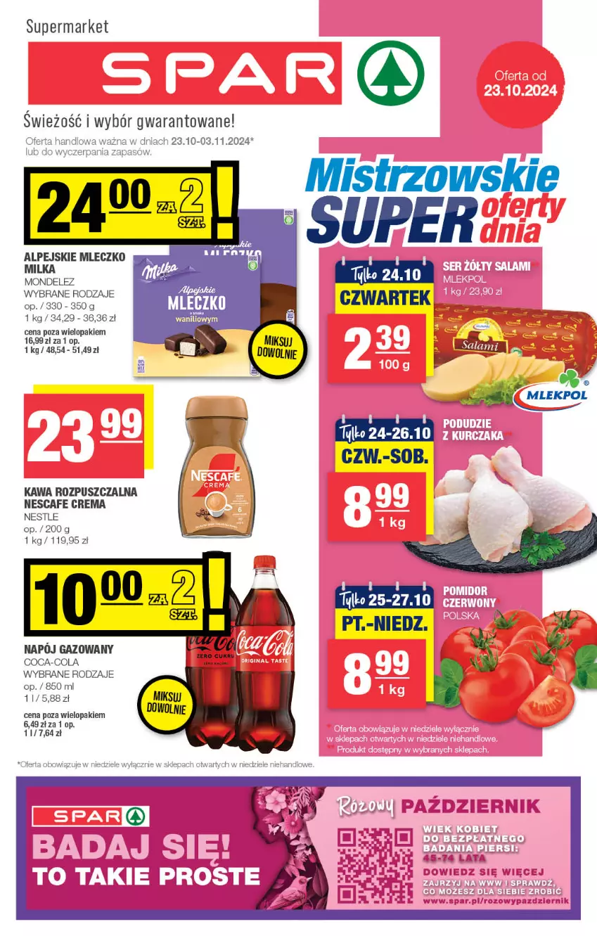 Gazetka promocyjna Spar - Spar - ważna 20.10 do 30.10.2024 - strona 1 - produkty: Coca-Cola, Kawa, Kawa rozpuszczalna, Milka, Mleczko