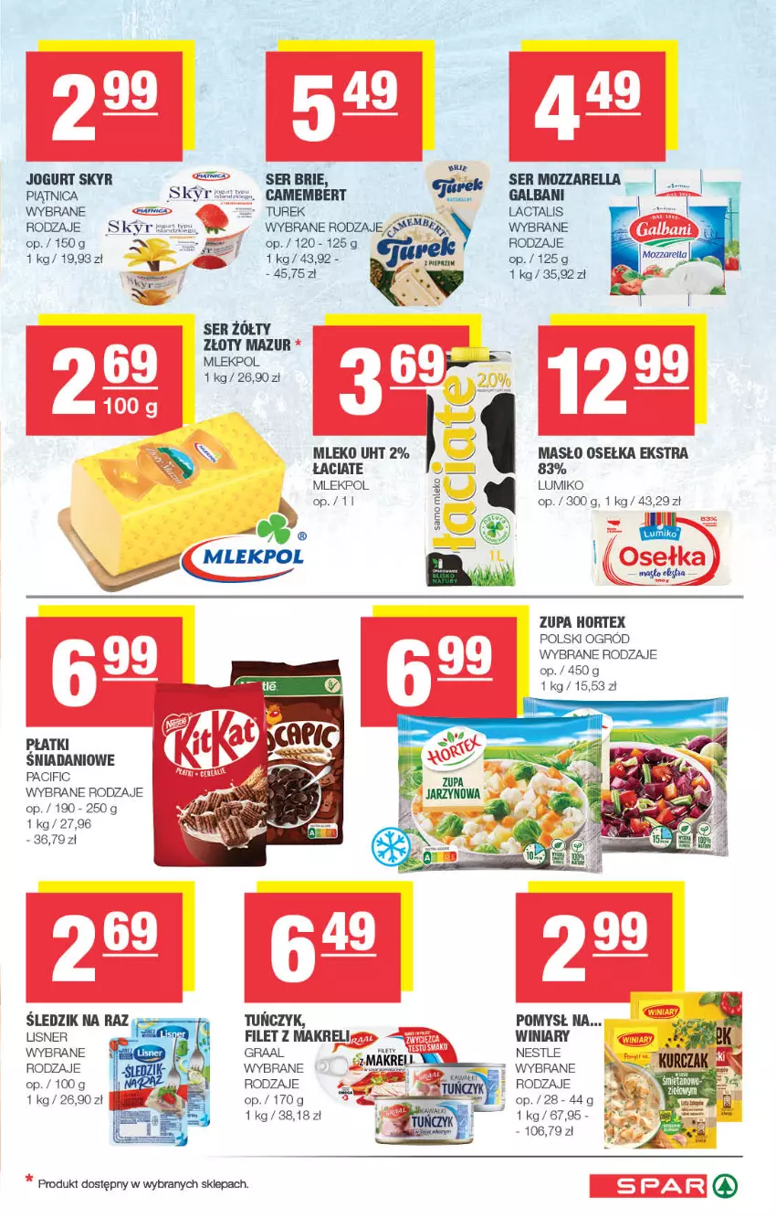 Gazetka promocyjna Spar - Spar - ważna 20.10 do 30.10.2024 - strona 3 - produkty: Brie, Camembert, Cif, Danio, Filet z makreli, Galbani, Gra, Graal, Hortex, Jogurt, Lisner, Masło, Mleko, Mozzarella, Ogród, Piątnica, Ser, Tuńczyk, Winiary, Złoty Mazur, Zupa