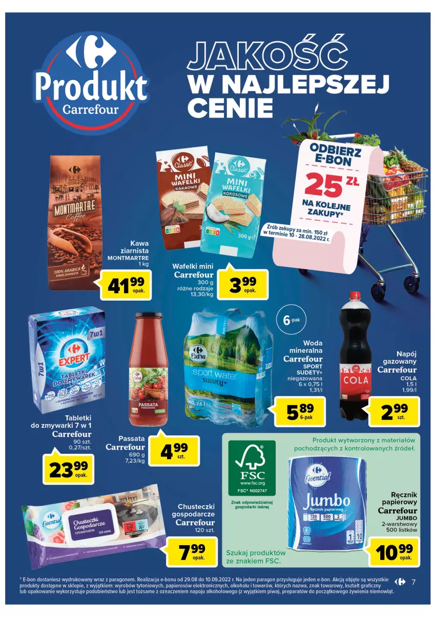 Gazetka promocyjna Carrefour - Gazetka Wielkie Otwarcie Bielany Wrocławskie - ważna 10.08 do 13.08.2022 - strona 7 - produkty: Chusteczki, Fa, Gra, Kawa, Montmartre, Papier, Piwa, Ręcznik, Ser, Tablet, Tabletki do zmywarki, Woda, Woda mineralna, Zmywarki