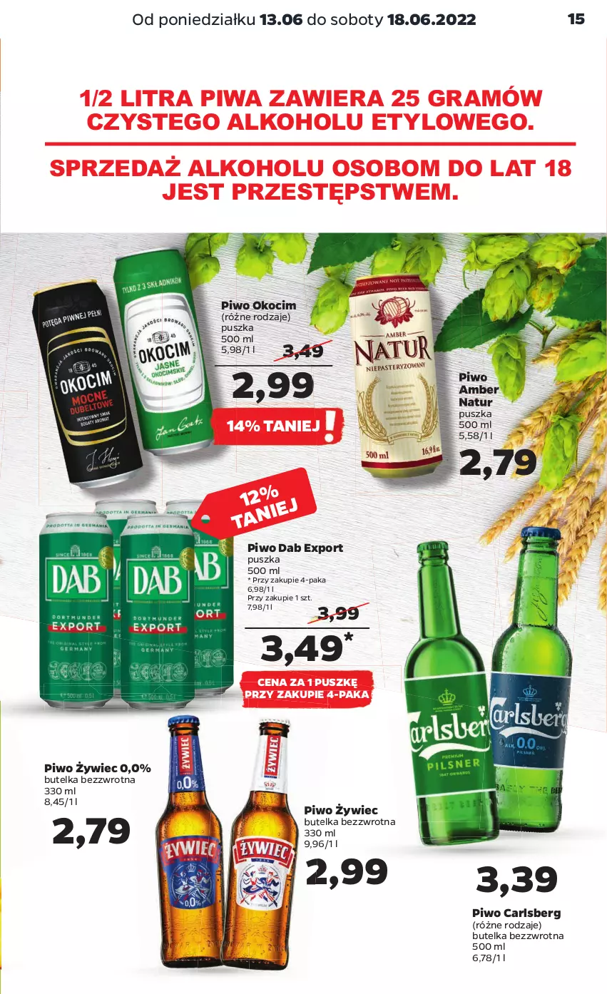 Gazetka promocyjna Netto - Gazetka spożywcza - ważna 13.06 do 18.06.2022 - strona 15 - produkty: Carlsberg, Gra, Koc, Okocim, Piwa, Piwo, Por