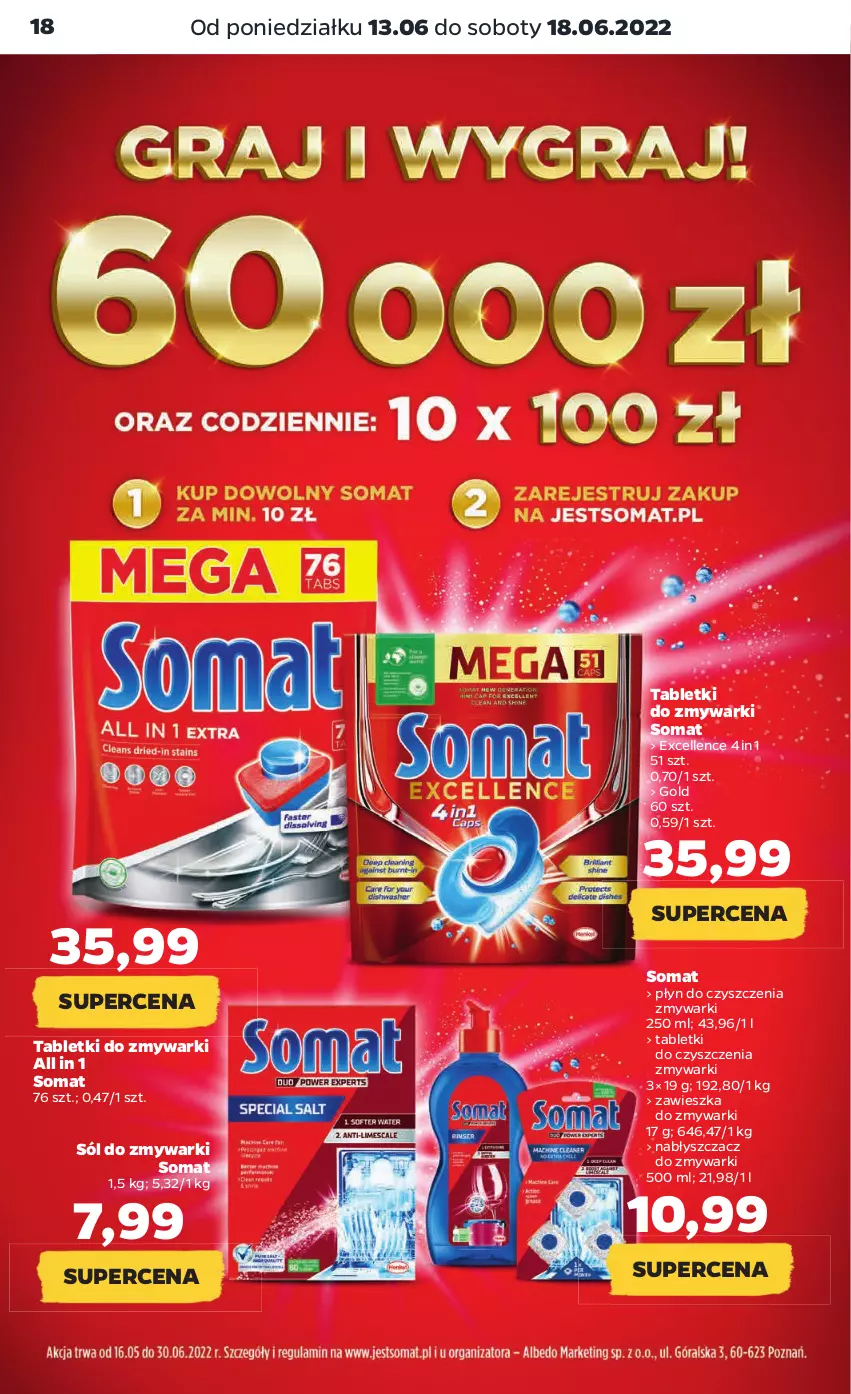 Gazetka promocyjna Netto - Gazetka spożywcza - ważna 13.06 do 18.06.2022 - strona 18 - produkty: Sól, Somat, Tablet, Tabletki do zmywarki, Zmywarki