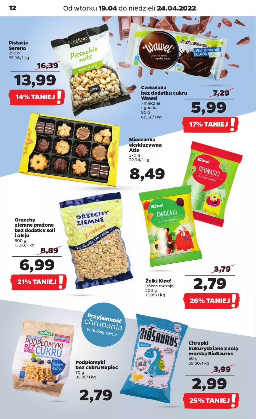 Gazetka promocyjna Netto - Gazetka spożywcza - ważna 19.04 do 24.04.2022 - strona 12 - produkty: Chrupki, Czekolada, Kupiec, Olej, Piec, Pistacje, Ser, Wawel