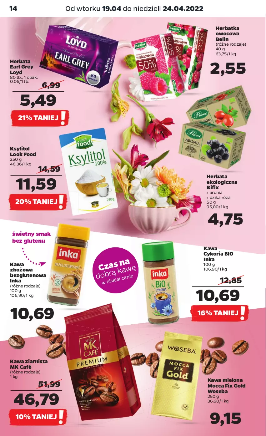 Gazetka promocyjna Netto - Gazetka spożywcza - ważna 19.04 do 24.04.2022 - strona 14 - produkty: Aronia, Dzika róża, Earl Grey, Herbata, Inka, Kawa, Kawa mielona, Kawa zbożowa, Kawa ziarnista, Ksylitol, Loyd, Mocca Fix Gold, Róża, Woseba