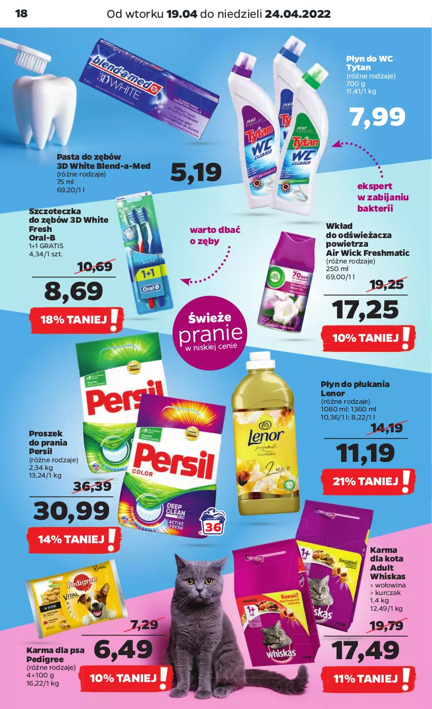 Gazetka promocyjna Netto - Gazetka spożywcza - ważna 19.04 do 24.04.2022 - strona 18 - produkty: Air Wick, Blend-a-Med, Gra, Kurczak, Lenor, Pasta do zębów, Pedigree, Persil, Płyn do płukania, Płyn do wc, Proszek do prania, Szczoteczka, Szczoteczka do zębów, Tytan, Whiskas, Wołowina