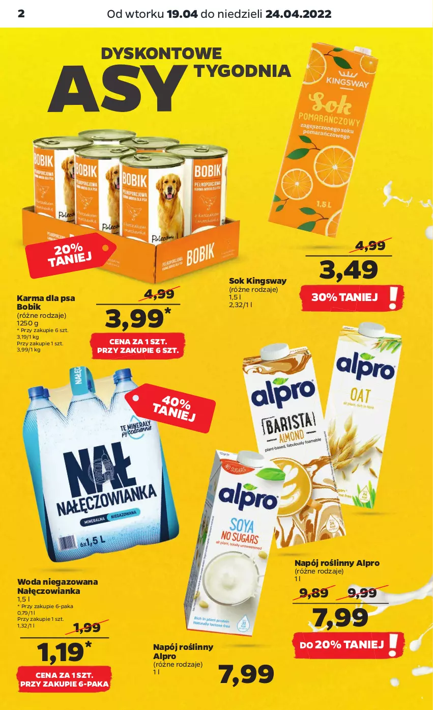 Gazetka promocyjna Netto - Gazetka spożywcza - ważna 19.04 do 24.04.2022 - strona 2 - produkty: Alpro, Nałęczowianka, Napój, Napój roślinny, Sok, Woda, Woda niegazowana