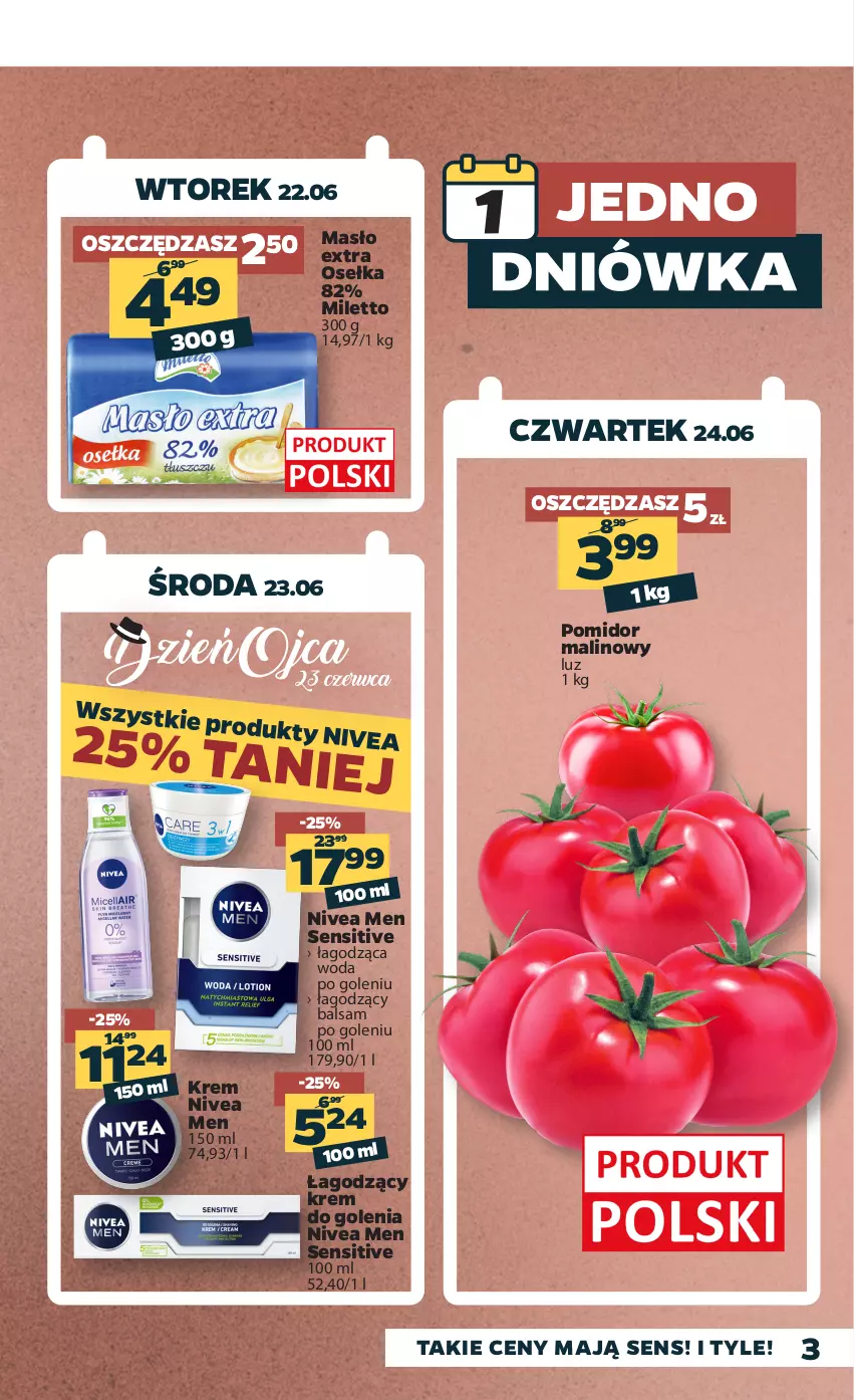 Gazetka promocyjna Netto - Gazetka spożywcza - ważna 21.06 do 27.06.2021 - strona 3 - produkty: Balsam po goleniu, Krem do golenia, Masło, Nivea, Nivea Men, Pomidor malinowy, Woda, Woda po goleniu