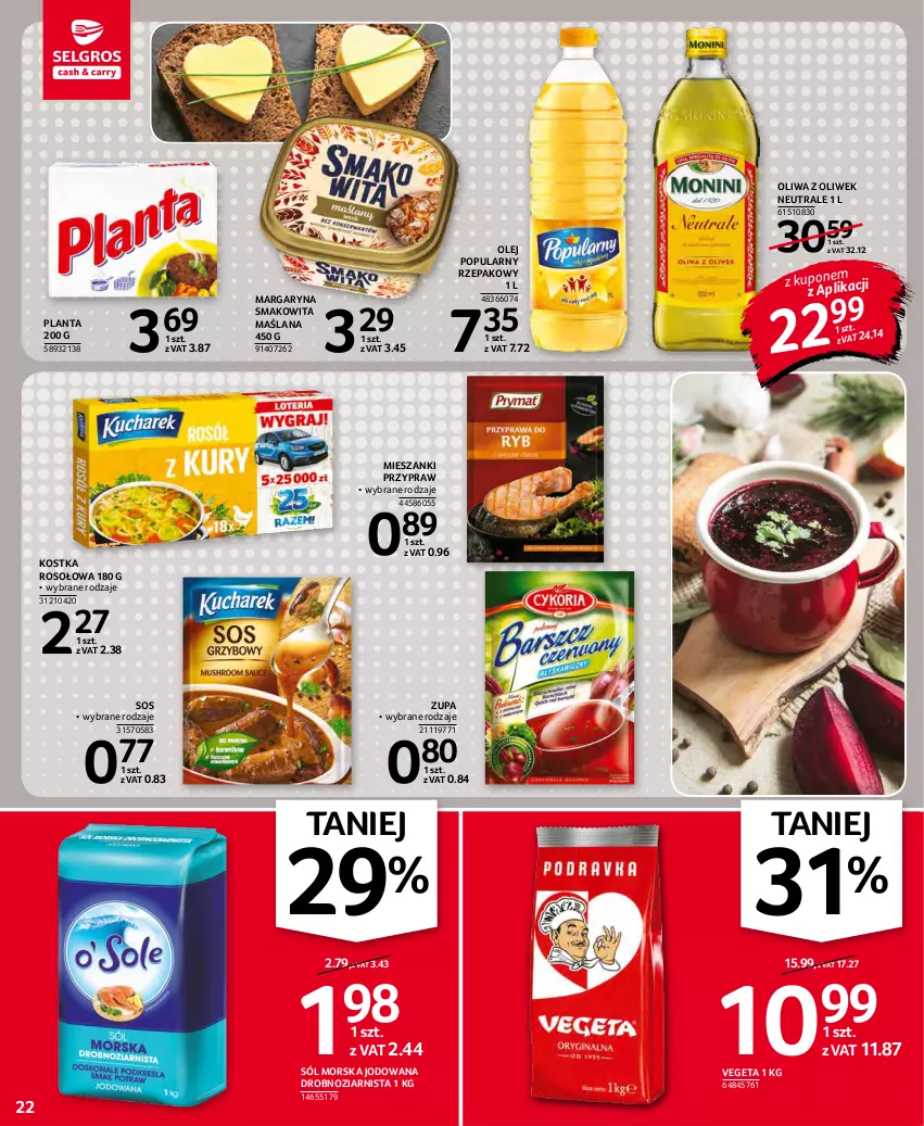 Gazetka promocyjna Selgros - Oferta spożywcza - ważna 25.11 do 01.12.2021 - strona 22 - produkty: LANA, Margaryna, Olej, Oliwa z oliwek, Smakowita, Sól, Sos, Vegeta, Zupa