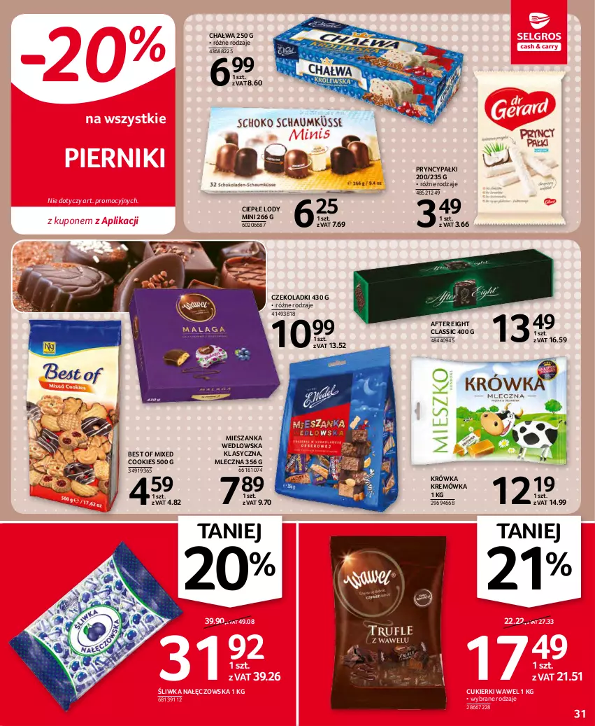 Gazetka promocyjna Selgros - Oferta spożywcza - ważna 25.11 do 01.12.2021 - strona 31 - produkty: Chałwa, Ciepłe lody, Cukier, Cukierki, Kremówka, Lody, Mieszanka wedlowska, Piernik, Wawel