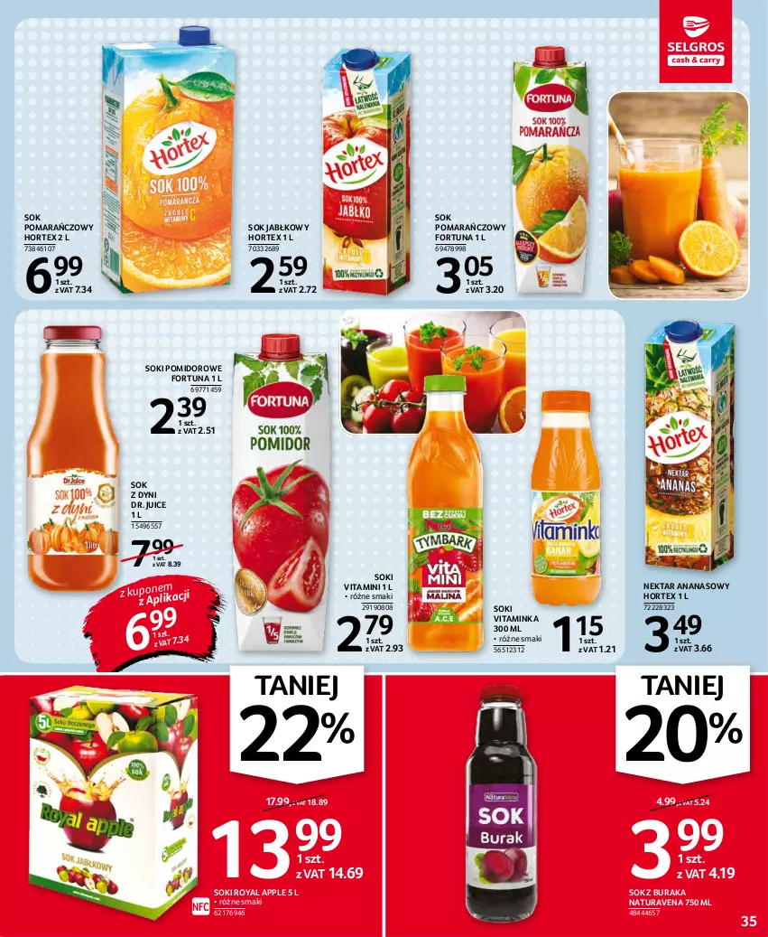 Gazetka promocyjna Selgros - Oferta spożywcza - ważna 25.11 do 01.12.2021 - strona 35 - produkty: Ananas, Fortuna, Hortex, Inka, Nektar, Sok, Sok jabłkowy, Sok pomarańczowy