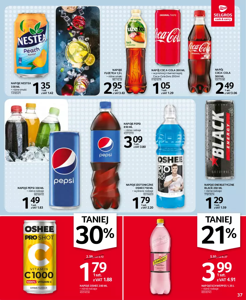 Gazetka promocyjna Selgros - Oferta spożywcza - ważna 25.11 do 01.12.2021 - strona 37 - produkty: Coca-Cola, Lack, Napój, Napoje, Nestea, Oshee, Pepsi, Schweppes