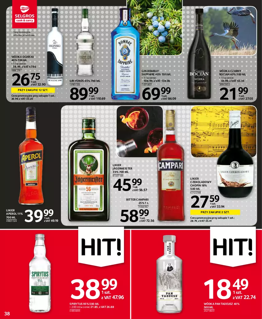 Gazetka promocyjna Selgros - Oferta spożywcza - ważna 25.11 do 01.12.2021 - strona 38 - produkty: Aperol, Gin, Likier, Ogiński, Wódka