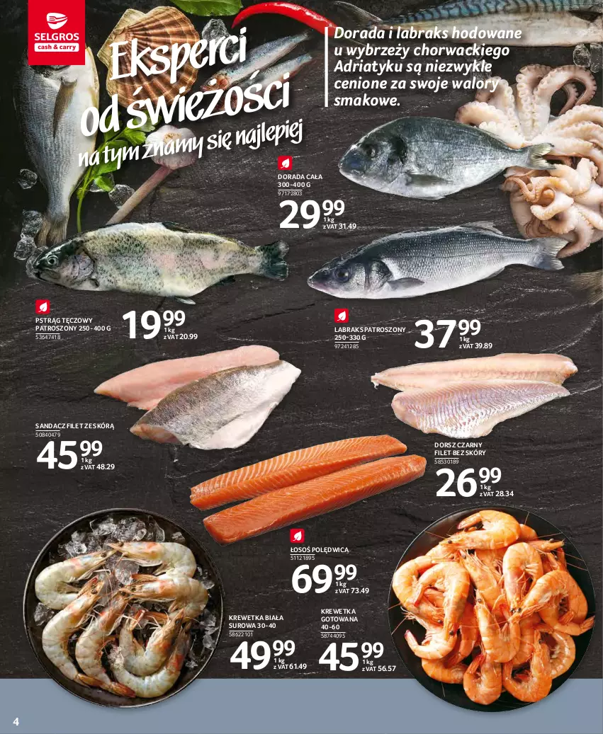 Gazetka promocyjna Selgros - Oferta spożywcza - ważna 25.11 do 01.12.2021 - strona 4 - produkty: Dorsz, Polędwica, Pstrąg, Pstrąg tęczowy, Sandacz, Sandacz filet