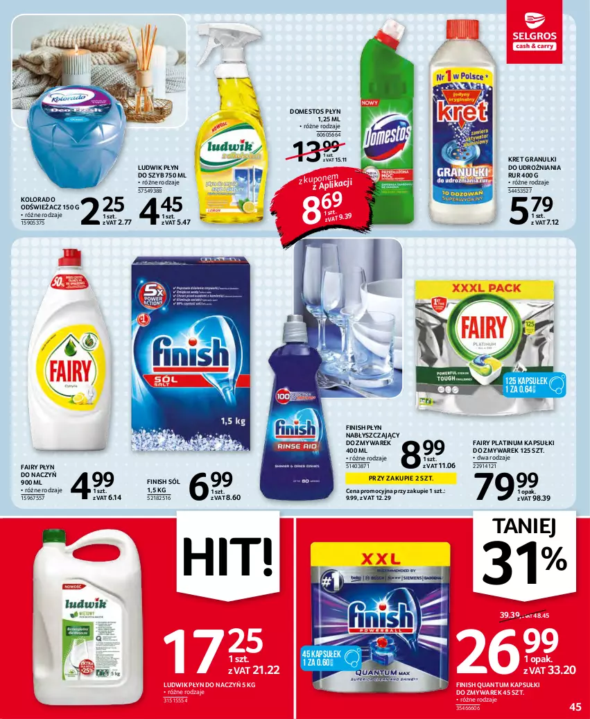 Gazetka promocyjna Selgros - Oferta spożywcza - ważna 25.11 do 01.12.2021 - strona 45 - produkty: Domestos, Fa, Fairy, Finish, Gra, Kolorado, Kret, Ludwik, Płyn do szyb, Płyn nabłyszczający, Sól