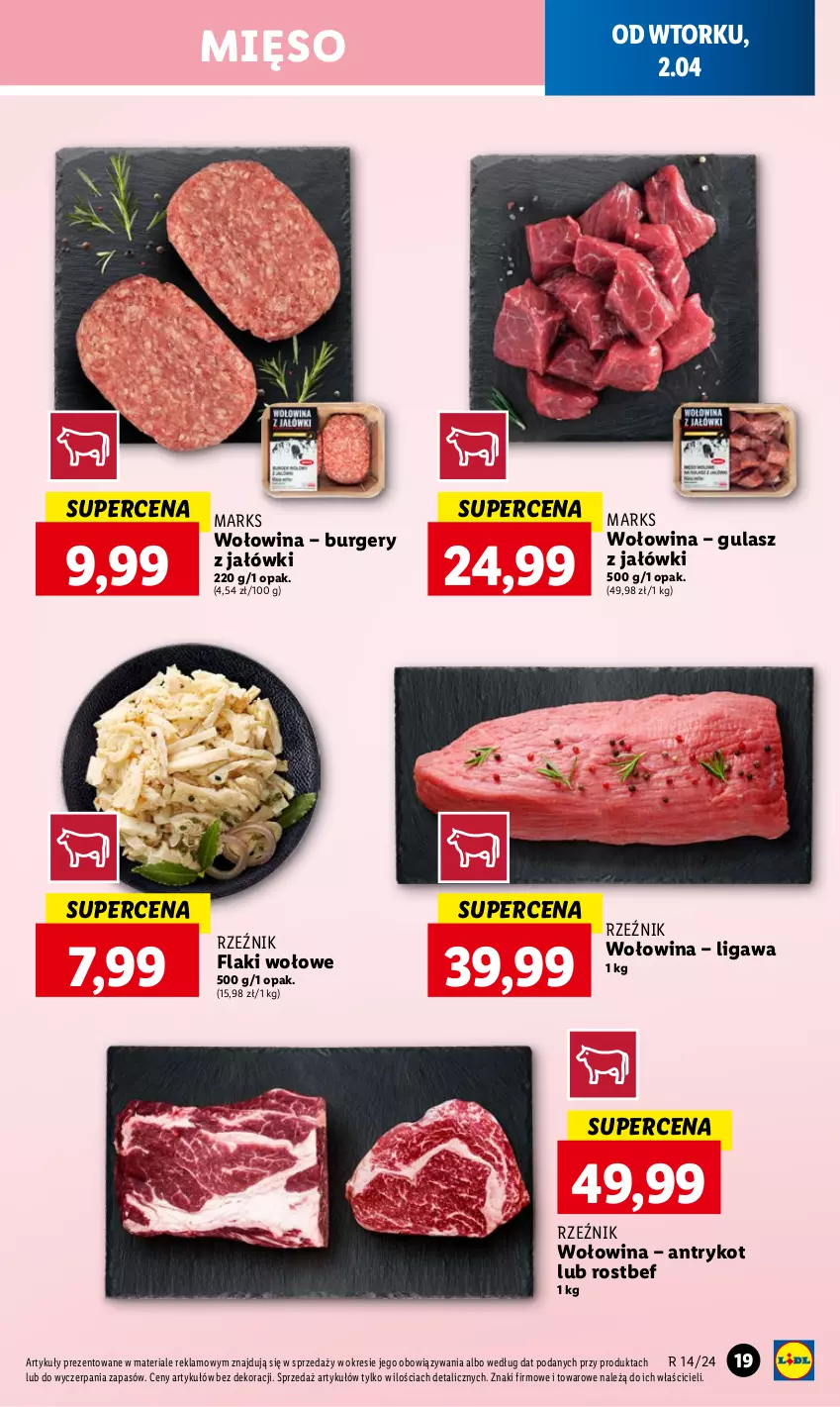 Gazetka promocyjna Lidl - GAZETKA - ważna 02.04 do 03.04.2024 - strona 21 - produkty: Burger, Flaki, Flaki wołowe, Mięso, Rostbef, Wołowina